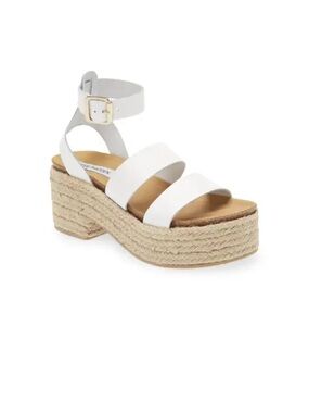 New Steve Madden White Espadrille Platform Wedge Sandal with Ankle Strap Size 8